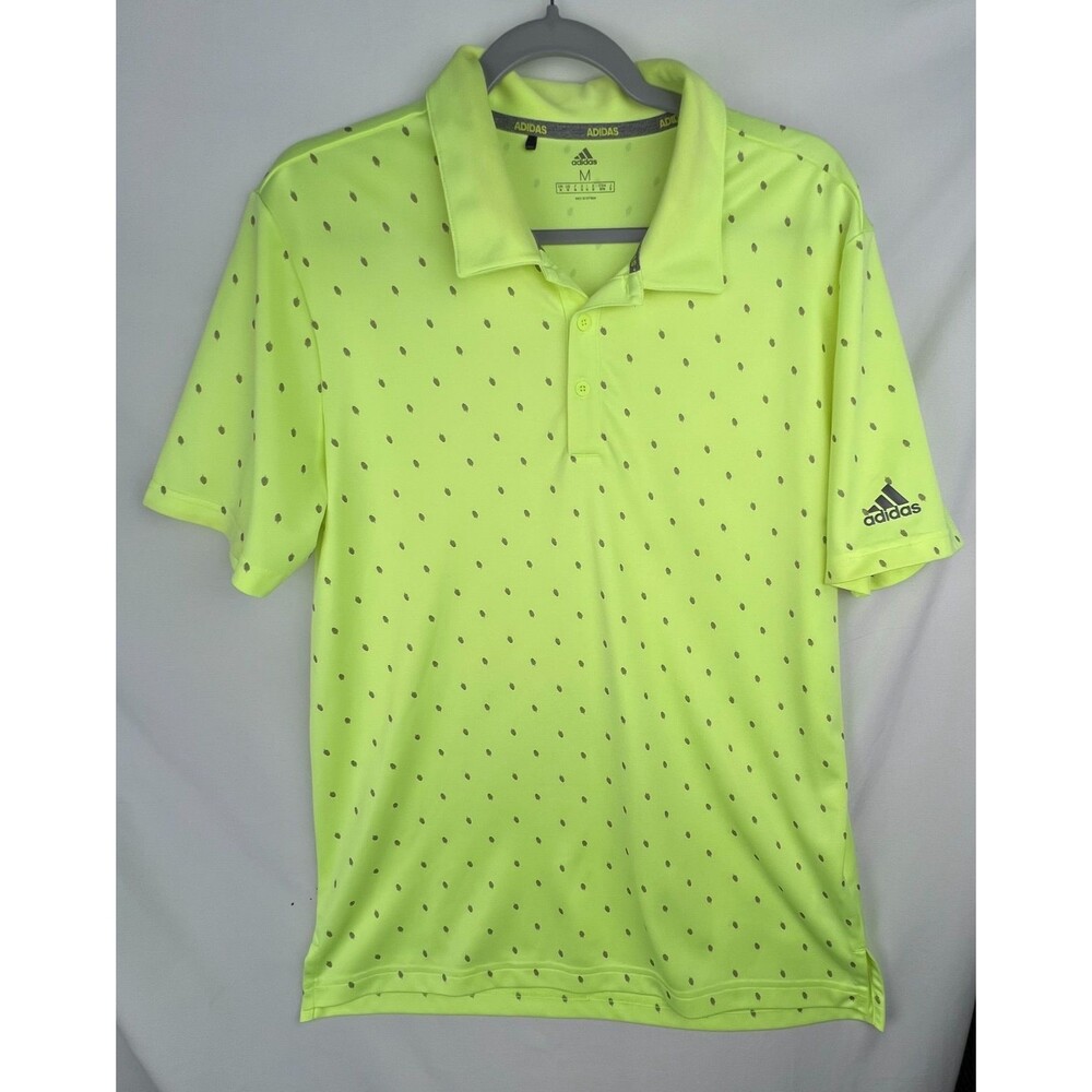 ADIDAS Performance Polo Shirt Mens M Pinecone Print Hi-Res Yellow Gray UPF 50